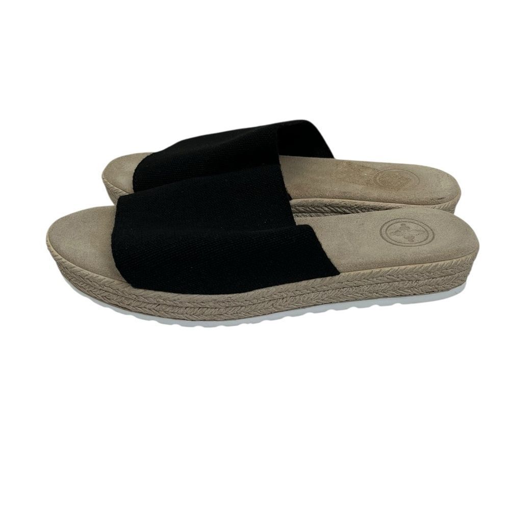 Charleston Shoe Company Espadrille Platform Slide Sandals Size 7 Black and Tan - Picture 2 of 4